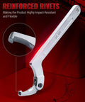 Close-up of an adjustable spanner wrench with reinforced rivets, part of the Adjustable Spanner Wrench Set With Changeable Heads All In One Eleven Piece Tool Kit For Hydraulic Ram Cylinders DIY Ready Machinery And Vehicles With Square Slot And Round Hole Adapters.