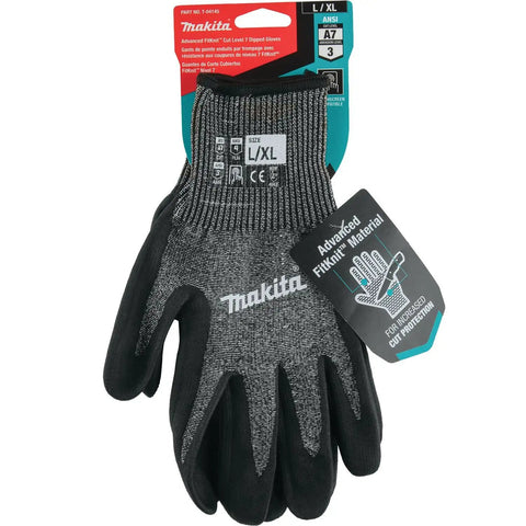 FitKnit Cut Level 7 Nitrile Dipped Work Gloves With Superior Grip ANSI A7 Cut Puncture 4 Flexible FitKnit Comfort Gray Black Large X Large US For Tough Jobs, front view