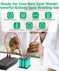Person using Mini Spot Welder Portable Welding Tool With Adjustable 11 Gear Settings for 18650 Battery Projects