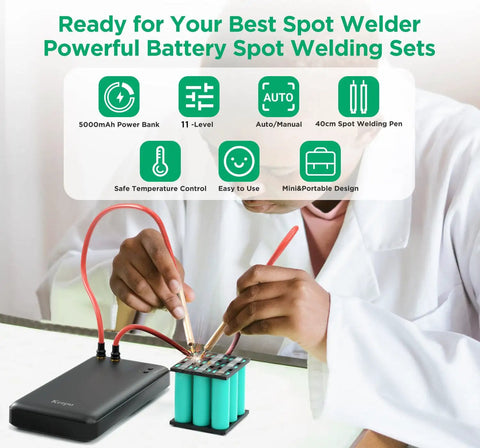 Person using Mini Spot Welder Portable Welding Tool With Adjustable 11 Gear Settings for 18650 Battery Projects