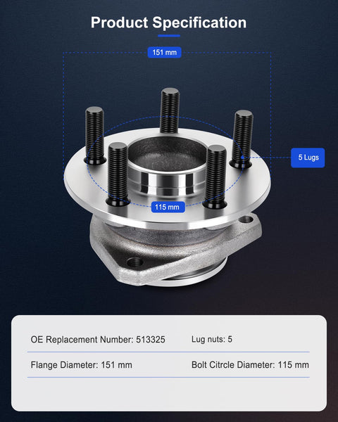 Beefed-Up Front Wheel Hub And Bearing Assembly For Dodge Challenger And Charger Chrysler 300 - 5-Lug Without ABS 2012-2020
