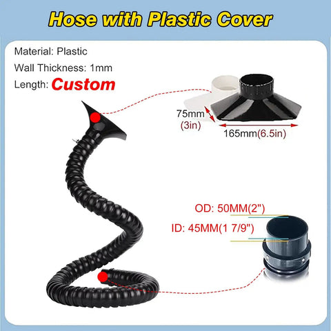 Workhorse Heavy Duty Fume Extraction Arm For Soldering And Welding With One Meter Flexible Vent Hose and custom plastic hose design.