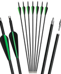 30 Inch Carbon Arrows 7 Pack With Removable Tips For Compound And Recurve Bows, 100 Grain Rotatable Broadheads displayed in detail.