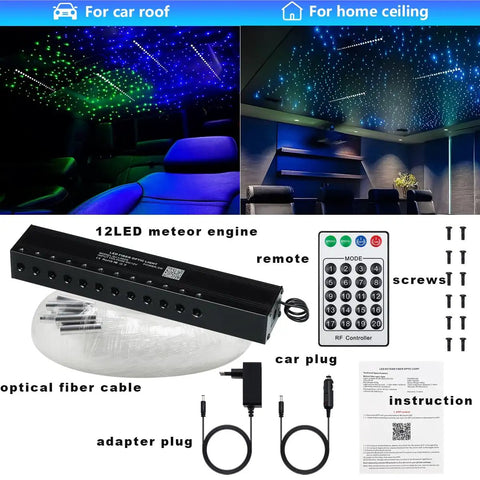 Massive Meteor Shower Fiber Optic Lights Kit With 96 Fiber Cables 13.1 Feet Long And 12 Port Meteor Engine package contents