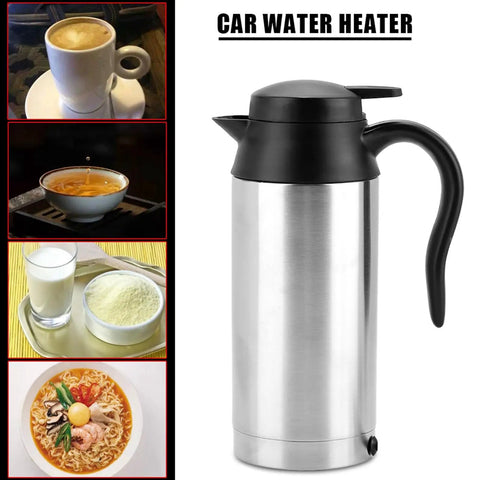 Portable Car Electric Kettle 750ml 24V Truck RV Compatible Hot Water Boiler for brewing coffee and tea.