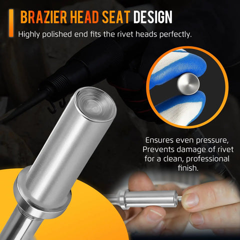 Close-up of 3/16 Inch Rivet Set for Pneumatic Air Hammer with .401 Shank highlighting brazier head seat design