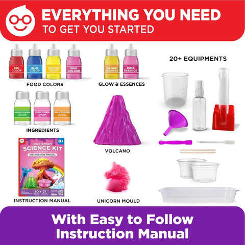 Girls Science Kit Chemistry Set For Kids Ages 8 To 14 Ultimate STEM Toy With 50 Plus Experiments, ingredients and equipment layout