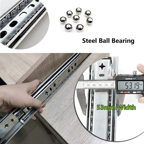 Beefy Heavy Duty Soft Close Cabinet Drawer Slides Pair Full Extension Ball Bearing Telescoping Rails Smooth Quiet Glide Heavy Hitter Hardware 100kg Capacity Cold Rolled Steel For Home Use Sizes From 14 Inches To 32 Inches Set Nails The Job, 53mm steel drawer slide