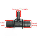 Street Tested 7/8 Inch X 7/8 Inch X 7/16 Inch Radiator Coolant Hose 3 Way Tee Connector with marked diameters