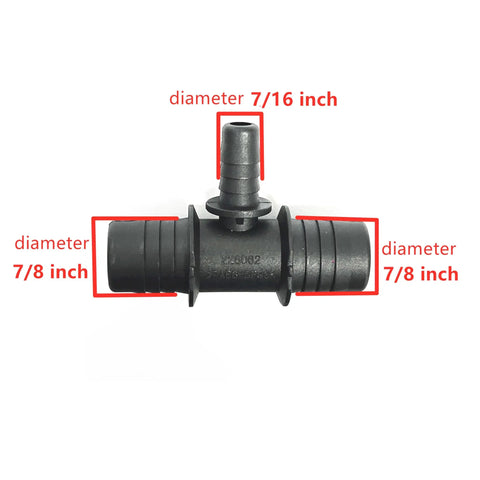 Street Tested 7/8 Inch X 7/8 Inch X 7/16 Inch Radiator Coolant Hose 3 Way Tee Connector with marked diameters