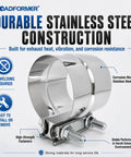 Heavy Duty 3 Inch Exhaust Clamp In 304 Stainless Steel Lap Joint Band Fits 3 Inch OD To 3 Inch ID Pipe with corrosion-resistant design