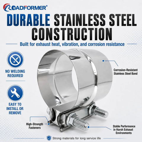 Heavy Duty 3 Inch Exhaust Clamp In 304 Stainless Steel Lap Joint Band Fits 3 Inch OD To 3 Inch ID Pipe with corrosion-resistant design