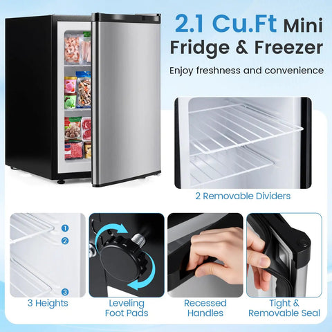 Compact 2.1 Cu Ft Upright Freezer With Reversible Door And Adjustable Thermostat For Dorms And Apartments showing removable shelves.