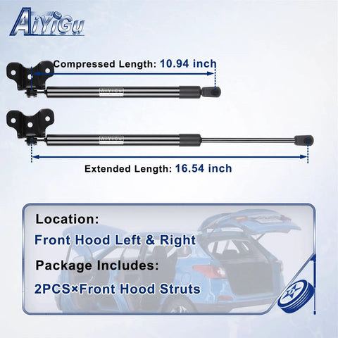 Beefed Up Heavy Duty Front Hood Struts Compatible With Honda Accord 2003 2004 2005 2006 2007 Front Lift Supports Gas Springs Replacement 74145SDR305 74145SDBA02 74195SDBA02 Pack Of 2 with lengths 10.94 and 16.54 inches