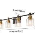 Vintage Vanity Light Over Mirror Wall Sconce For Bathroom Black Brass Fixture With Easy 15 Minute Install, glass shade dimensions