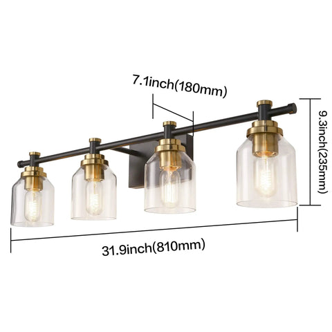 Vintage Vanity Light Over Mirror Wall Sconce For Bathroom Black Brass Fixture With Easy 15 Minute Install, glass shade dimensions