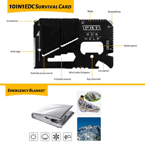 60 In 1 Emergency Survival Gear Kit with multi-tool card and thermal blanket for camping and hiking