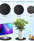 12 Inch Lazy Susan Turntable Organizer With Heavy Duty Rotating Swivel Stand And Steel Ball Bearings; available in three sizes with items like monitor, plant, and jars on black surface