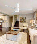46 Inch White Flush Mount Ceiling Fan With Lights And Remote Control Low Profile Modern Farmhouse Style in living room