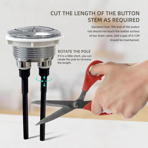 Universal Toilet Tank Repair Kit With Dual Flush Valve And Inlet Valve installation guide, showing adjustment of the button stem.