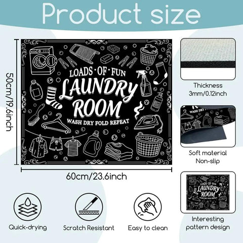 Funny Black Laundry Room Top Dust Cover Pad For Washer And Dryer 23.6 By 19.7 Inches No Slip Protector Mat With Laundry Theme Elements Keeps Tops Safe And Clean