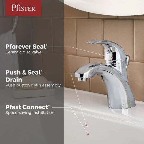 Parisa Single Handle Bathroom Sink Faucet Polished Chrome One Hole Vanity Tap With Push And Seal Drain No Fuss WaterSense Certified Ceramic Disc Valve Technology For Easy Smooth Water Flow.
