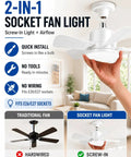 Upgraded 17 Inch Ceiling Fan With Integrated Light Kit And Wireless Remote Featuring Straight Up Quiet Dc Motor Reversible Airflow For Bedroom Kitchen Garage All Season Comfort, hands installing screw-in socket fan light