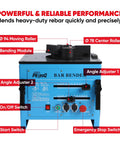 Peresq Rb-25 Portable Electric Hydraulic Rebar Bender 1700W Machine with control panel and bending features.