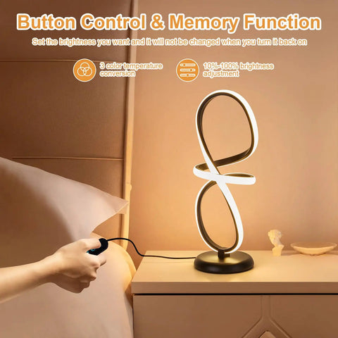 Sleek Black Modern Table Lamp With Touch Control 17 Inch LED Dimmable Spiral Metal Desk Light 3 Color Temperature on nightstand