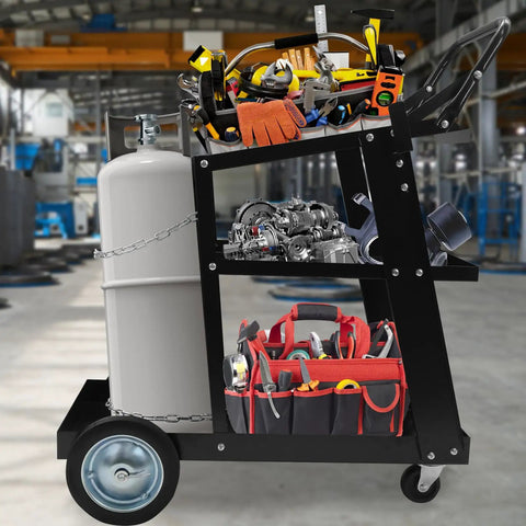 Heavy Duty Welding Cart For MIG TIG Welders And Plasma Cutters With 3 Tilt Table Layers, 360 Degree Rolling Welding Trolley