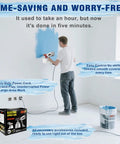 Man using Electric Paint Sprayer With 1400 Ml Cup And Four Click In Tips Lightweight Hvlp Spray Gun for wall painting.