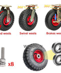 Heavy Duty Caster Wheels With Top Plate Swivel For Carts And Workbenches, Rubber Tread Rolling Casters With Brakes, 360-degree swivel