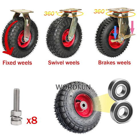 Heavy Duty Caster Wheels With Top Plate Swivel For Carts And Workbenches, Rubber Tread Rolling Casters With Brakes, 360-degree swivel