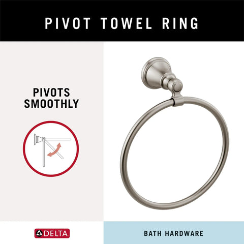 Woodhurst Round Towel Ring In Brilliance Stainless Steel Hand Towel Holder for bathroom wall mount, shown with pivot design