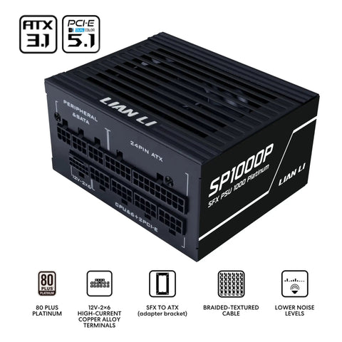 Platinum 1000W SFX Power Supply With Fully Modular Cables And Fanless Low Noise Mode For A Clean Pro Grade Build ATX 3.1 And PCIE 5.1
