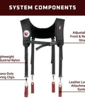 Stronghold Light Suspenders For Industrial Use, black nylon with adjustable straps and heavy-duty spring clips, front view.
