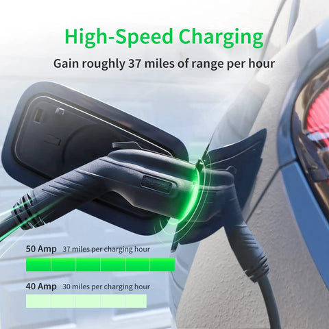 Level 2 EV Charger 50 Amp Smart AI Electric Vehicle Charger With Wi Fi And Bluetooth EVSE in use for fast charging