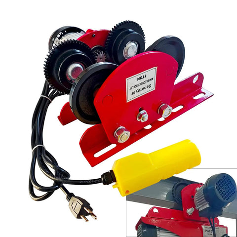 Power Hoist Trolley With Push Geared System For 2200Lbs Capacity On 2.68-4.33 In I Beam with heavy duty trolley wheels and electric control