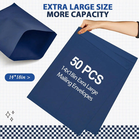 50 Pack Extra Large 14 By 18 Inch Blue Mailing Envelopes 32 Lb With Gummed Flaps for catalogs documents and merchandise