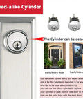 Front Door Handleset With Square Lever Handle Keyed Alike Cylinders Satin Nickel Finish Double Entry Lockset shown with detachable cylinders for main and side doors.