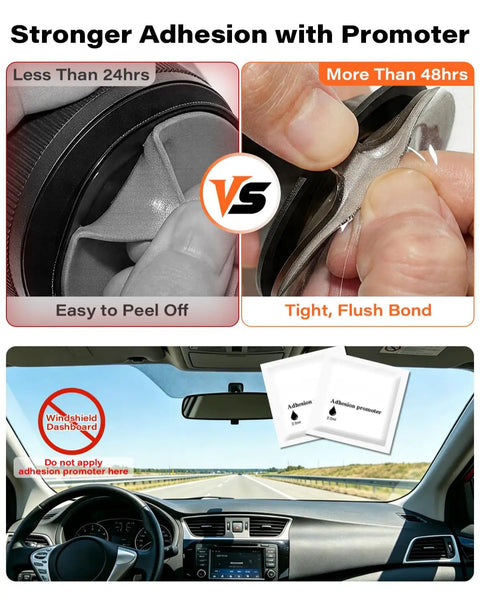 Comparison of adhesive strength for Heavy Duty 3M VHB Dash Cam Adhesive Pads with electrostatic film and adhesion promoter package.