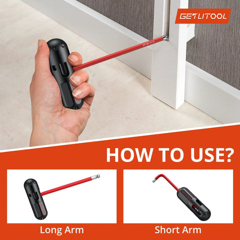 18 Piece Magnetic Allen Key Set with Ball End Hex Keys and Torque Handle being used on door hinge