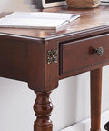 Close-up of Retro Brown Computer Desk With Two Smooth As Butter Storage Drawers showcasing storage drawer and decorative detail.