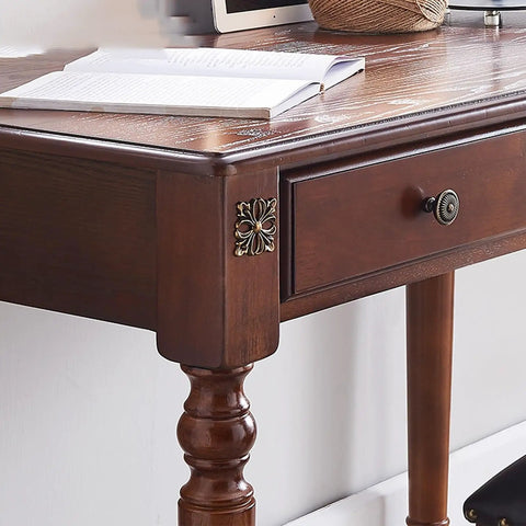 Close-up of Retro Brown Computer Desk With Two Smooth As Butter Storage Drawers showcasing storage drawer and decorative detail.
