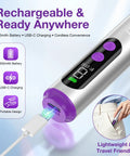 Cordless Electric Nail Drill For Acrylic Gel Dip Powder Polish With LED Display Pro Grade showing USB-C charging and portability