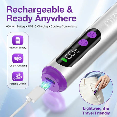 Cordless Electric Nail Drill For Acrylic Gel Dip Powder Polish With LED Display Pro Grade showing USB-C charging and portability