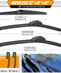 22 Inch Front Wipers And 21 Inch Rear Wiper Blade Replacement For Dodge Durango 2011-2024 And Jeep Grand Cherokee 2011-2013 OEM Quality All Season Pack Of 3 Windshield Wiper Blades showing blade sizes