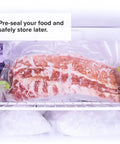 Two Roll Vacuum Sealer Bag Rolls for Sous Vide sealing meat, shown in freezer with other items