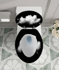 Elongated Toilet Seat Black Resin Bathroom with cloud design, measuring 14.5" x 18.5", fitted on a standard toilet.