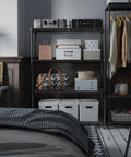 Beefy 1400 Lbs Garage Shelving Unit With 4 Tier Heavy Duty Metal Wire Racks in a bedroom with assorted storage boxes and bags